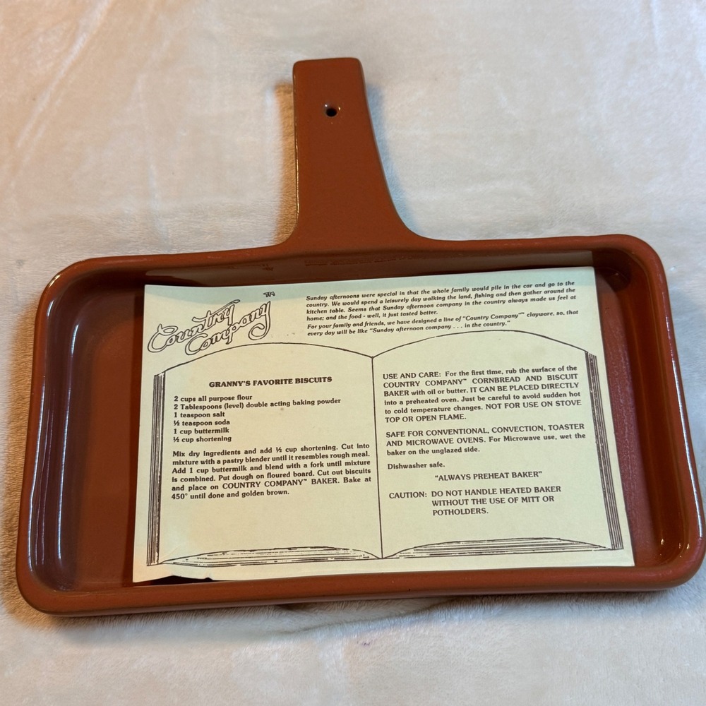 Country Company Terracotta Cornbread and Biscuit Baker Made in USA Glazed Clay